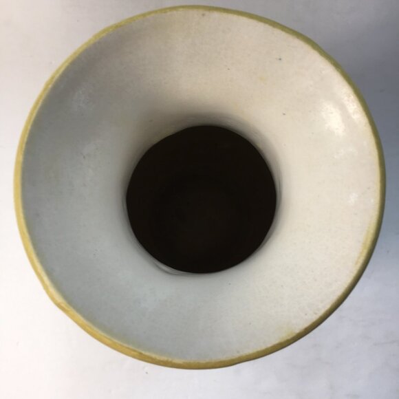 West German Yellow Textured Ceramic 12" Vase Geometric Patterns Vintage - Picture 3 of 7